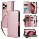 For iPhone 16 Pro Max Nine-card Slots Zipper Wallet Bag Leather Phone Case(Rose Gold) - 1