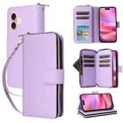 For iPhone 16 Nine-card Slots Zipper Wallet Bag Leather Phone Case(Light Purple) - 1