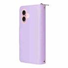 For iPhone 16 Nine-card Slots Zipper Wallet Bag Leather Phone Case(Light Purple) - 3