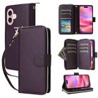 For iPhone 16 Nine-card Slots Zipper Wallet Bag Leather Phone Case(Dark Purple) - 1