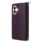 For iPhone 16 Nine-card Slots Zipper Wallet Bag Leather Phone Case(Dark Purple) - 3