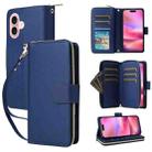 For iPhone 16 Nine-card Slots Zipper Wallet Bag Leather Phone Case(Blue) - 1