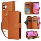 For iPhone 16 Nine-card Slots Zipper Wallet Bag Leather Phone Case(Brown) - 1