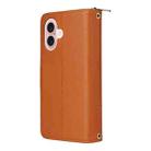 For iPhone 16 Nine-card Slots Zipper Wallet Bag Leather Phone Case(Brown) - 3