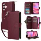 For iPhone 16 Plus Nine-card Slots Zipper Wallet Bag Leather Phone Case(Wine Red) - 1