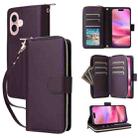 For iPhone 16 Plus Nine-card Slots Zipper Wallet Bag Leather Phone Case(Dark Purple) - 1