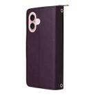 For iPhone 16 Plus Nine-card Slots Zipper Wallet Bag Leather Phone Case(Dark Purple) - 3