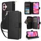 For iPhone 16 Plus Nine-card Slots Zipper Wallet Bag Leather Phone Case(Black) - 1