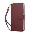 For iPhone 17 Pro Max Nine-card Slots Zipper Wallet Bag Leather Phone Case(Wine Red) - 2