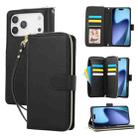 For iPhone 17 Pro Max Nine-card Slots Zipper Wallet Bag Leather Phone Case(Black) - 1