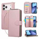 For iPhone 17 Pro Max Nine-card Slots Zipper Wallet Bag Leather Phone Case(Rose Gold) - 1