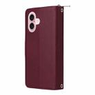 For iPhone 17 Nine-card Slots Zipper Wallet Bag Leather Phone Case(Wine Red) - 3