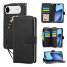 For iPhone 17 Air Nine-card Slots Zipper Wallet Bag Leather Phone Case(Black) - 1