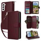 For Samsung Galaxy S22 5G Nine-card Slots Zipper Wallet Bag Leather Phone Case(Wine Red) - 1