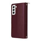 For Samsung Galaxy S22 5G Nine-card Slots Zipper Wallet Bag Leather Phone Case(Wine Red) - 3