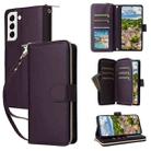 For Samsung Galaxy S22 5G Nine-card Slots Zipper Wallet Bag Leather Phone Case(Dark Purple) - 1