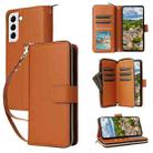 For Samsung Galaxy S22 5G Nine-card Slots Zipper Wallet Bag Leather Phone Case(Brown) - 1