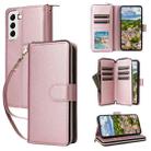 For Samsung Galaxy S22 5G Nine-card Slots Zipper Wallet Bag Leather Phone Case(Rose Gold) - 1