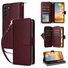 For Samsung Galaxy S22+ 5G Nine-card Slots Zipper Wallet Bag Leather Phone Case(Wine Red) - 1