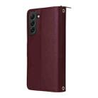 For Samsung Galaxy S22+ 5G Nine-card Slots Zipper Wallet Bag Leather Phone Case(Wine Red) - 3