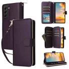 For Samsung Galaxy S22+ 5G Nine-card Slots Zipper Wallet Bag Leather Phone Case(Dark Purple) - 1