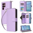 For Samsung Galaxy S22 Ultra 5G Nine-card Slots Zipper Wallet Bag Leather Phone Case(Purple) - 1