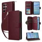 For Samsung Galaxy S22 Ultra 5G Nine-card Slots Zipper Wallet Bag Leather Phone Case(Wine Red) - 1