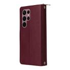 For Samsung Galaxy S22 Ultra 5G Nine-card Slots Zipper Wallet Bag Leather Phone Case(Wine Red) - 3