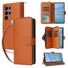 For Samsung Galaxy S22 Ultra 5G Nine-card Slots Zipper Wallet Bag Leather Phone Case(Brown) - 1