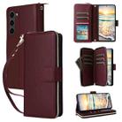 For Samsung Galaxy S23 5G Nine-card Slots Zipper Wallet Bag Leather Phone Case(Wine Red) - 1