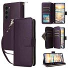 For Samsung Galaxy S23 5G Nine-card Slots Zipper Wallet Bag Leather Phone Case(Dark Purple) - 1