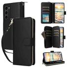 For Samsung Galaxy S23 5G Nine-card Slots Zipper Wallet Bag Leather Phone Case(Black) - 1