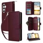 For Samsung Galaxy S23 FE 5G Nine-card Slots Zipper Wallet Bag Leather Phone Case(Wine Red) - 1