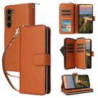 For Samsung Galaxy S23+ 5G Nine-card Slots Zipper Wallet Bag Leather Phone Case(Brown) - 1