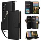 For Samsung Galaxy S23+ 5G Nine-card Slots Zipper Wallet Bag Leather Phone Case(Black) - 1