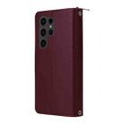 For Samsung Galaxy S23 Ultra 5G Nine-card Slots Zipper Wallet Bag Leather Phone Case(Wine Red) - 3
