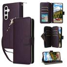 For Samsung Galaxy S24 5G Nine-card Slots Zipper Wallet Bag Leather Phone Case(Dark Purple) - 1