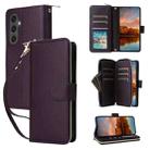 For Samsung Galaxy S24 FE 5G Nine-card Slots Zipper Wallet Bag Leather Phone Case(Dark Purple) - 1