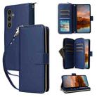 For Samsung Galaxy S24 FE 5G Nine-card Slots Zipper Wallet Bag Leather Phone Case(Blue) - 1