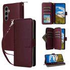 For Samsung Galaxy S24+ 5G Nine-card Slots Zipper Wallet Bag Leather Phone Case(Wine Red) - 1