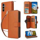 For Samsung Galaxy S24+ 5G Nine-card Slots Zipper Wallet Bag Leather Phone Case(Brown) - 1