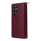 For Samsung Galaxy S24 Ultra 5G Nine-card Slots Zipper Wallet Bag Leather Phone Case(Wine Red) - 3