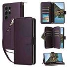 For Samsung Galaxy S24 Ultra 5G Nine-card Slots Zipper Wallet Bag Leather Phone Case(Dark Purple) - 1