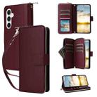For Samsung Galaxy S25 FE 5G Nine-card Slots Zipper Wallet Bag Leather Phone Case(Wine Red) - 1