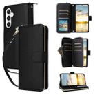 For Samsung Galaxy S25 FE 5G Nine-card Slots Zipper Wallet Bag Leather Phone Case(Black) - 1