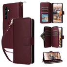 For Samsung Galaxy A24 Nine-card Slots Zipper Wallet Bag Leather Phone Case(Wine Red) - 1
