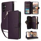 For Samsung Galaxy A24 Nine-card Slots Zipper Wallet Bag Leather Phone Case(Dark Purple) - 1