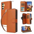 For Samsung Galaxy A25 Nine-card Slots Zipper Wallet Bag Leather Phone Case(Brown) - 1