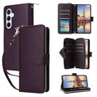 For Samsung Galaxy A35 Nine-card Slots Zipper Wallet Bag Leather Phone Case(Dark Purple) - 1
