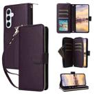 For Samsung Galaxy A55 Nine-card Slots Zipper Wallet Bag Leather Phone Case(Dark Purple) - 1